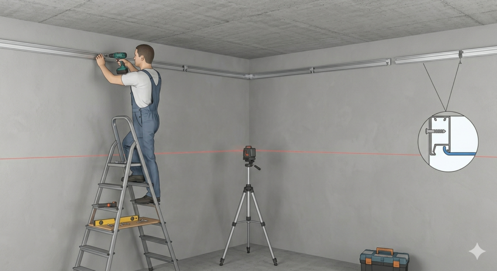 Instalace obvodových profilů pro napínaný strop