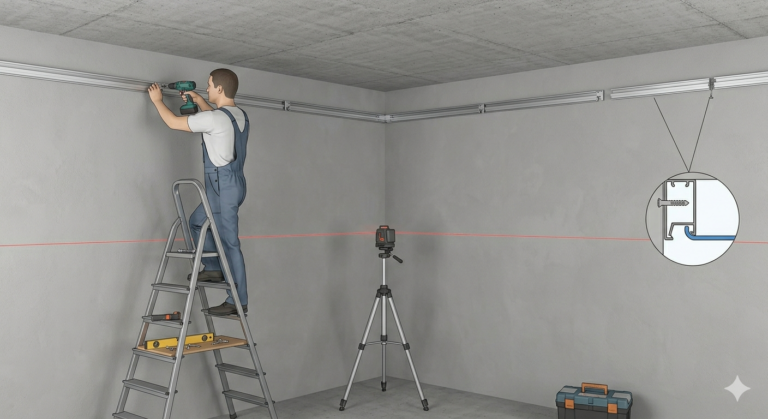 Instalace obvodových profilů pro napínaný strop